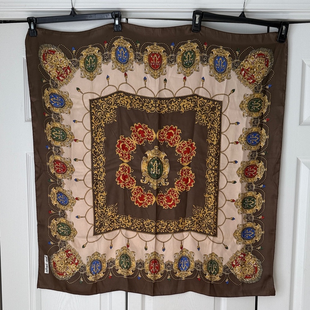 Jean Player Poly Brown and Gold Scarf 34” square dressy office